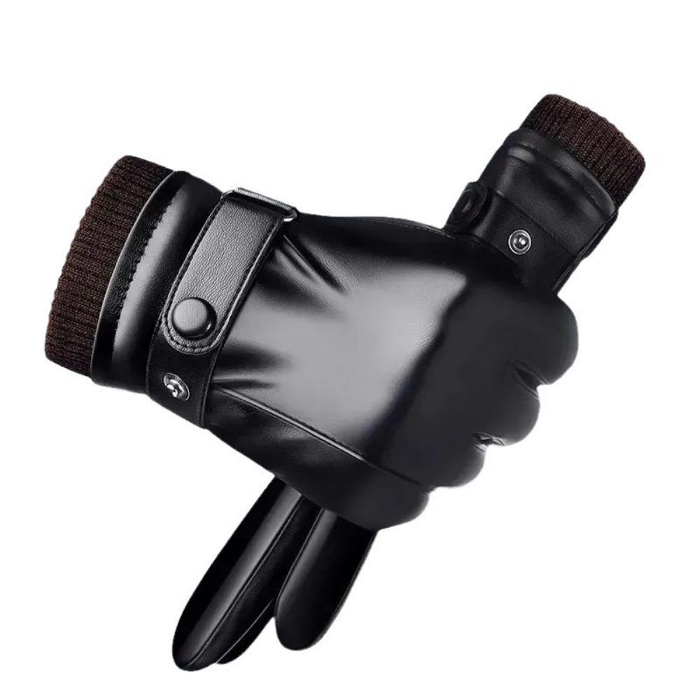 Men's leather gloves winter riding fleece thickened warm windproof waterproof touch screen winter motorcycle riding gloves