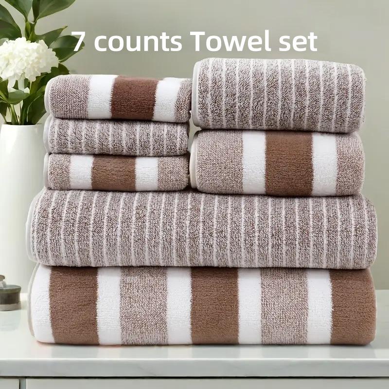 Quick-Dry Coral Fleece Striped Bath Towel - Soft, Absorbent, Large for Couples