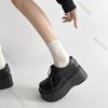 Fashion Retro Lace-Up Thick Bottom Leather Shoes Women's Autumn New Style College Style Black Platform Pumps JK Flat Bottom Loafers