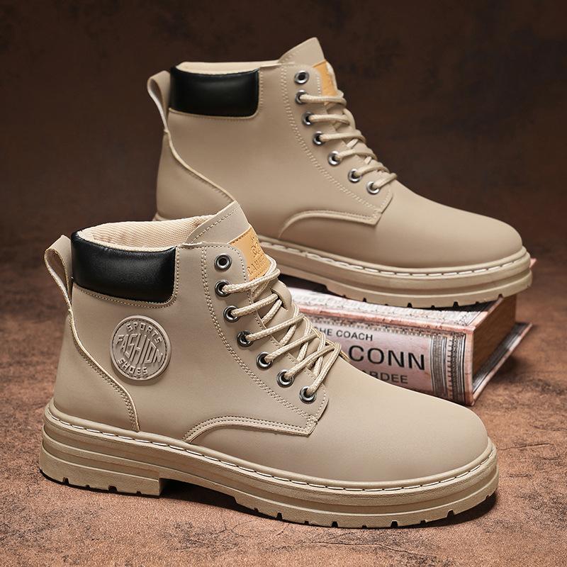 Autumn and winter 2004 men's high-top Martin boots black leather boots versatile casual trend big yellow boots large size