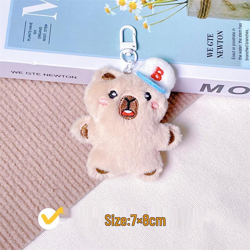 Capybara Plush Keychain with Baseball Cap - Cute Bag Decoration Doll Accessory
