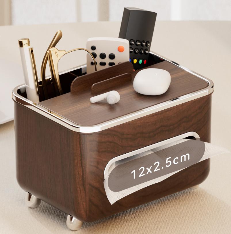 Vintage Luxury Waterproof Plastic Multifunctional Tissue Box with Napkin Dispenser and Remote Holder for Table in Living Room