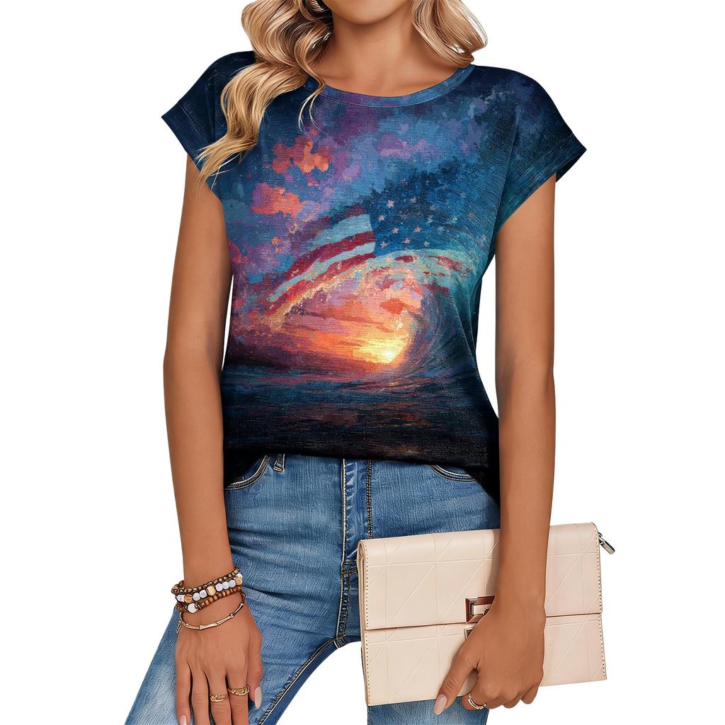 Damen Frühlings-Oberteile Kurzarm Bedruckt Lässig Sommerhemden für Damen Lockerer Schnitt Leichte Bluse für den Alltag Damen Sommer T-Shirts