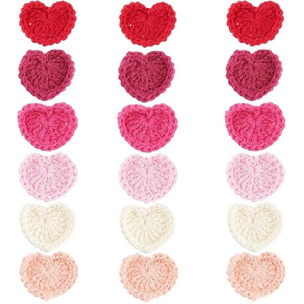 

FINGERINSPIRE 18 шт. Аппликации крючком в виде сердечек любви разных цветов, хлопковые вязаные нашивки, тканевые нашивки ручной работы, украшения в виде сердечек, аксессуары для одежды Heart-18pcs