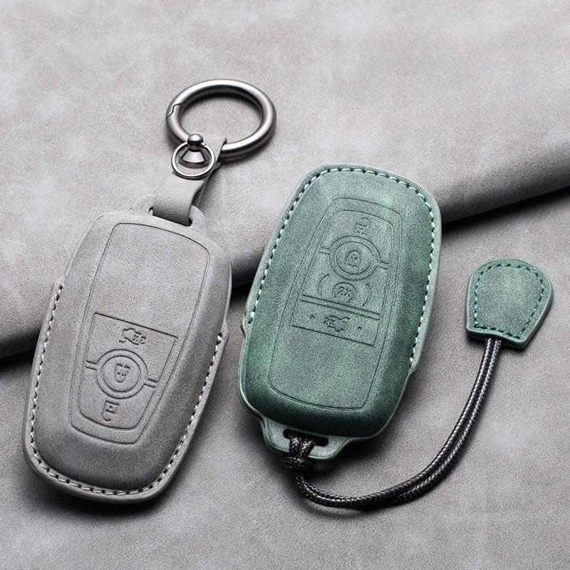 Läder Bilnyckelfodral Skydd För Ford Fusion Mustang Explorer F150 F250 F350 Ranger Mondeo Fjärrnyckelskal Hållare Fob Tillbehör