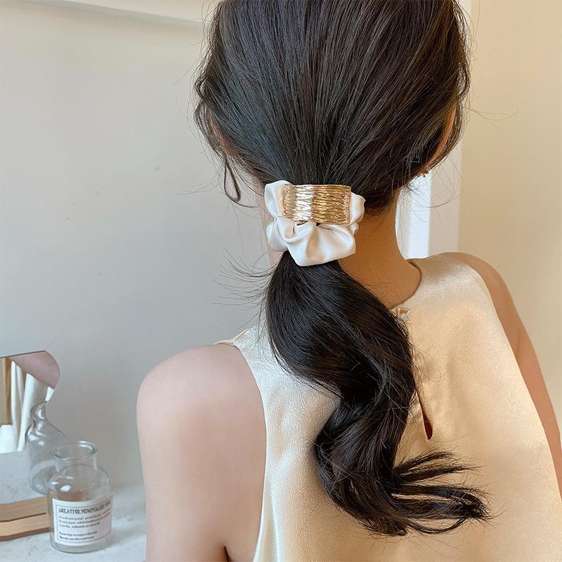 Korean Metal Satin Hairbands Women Girls Elegant Rubber Bands Hair Ties Hair Ropes Ponytail Holder Headdress Hair Accessories