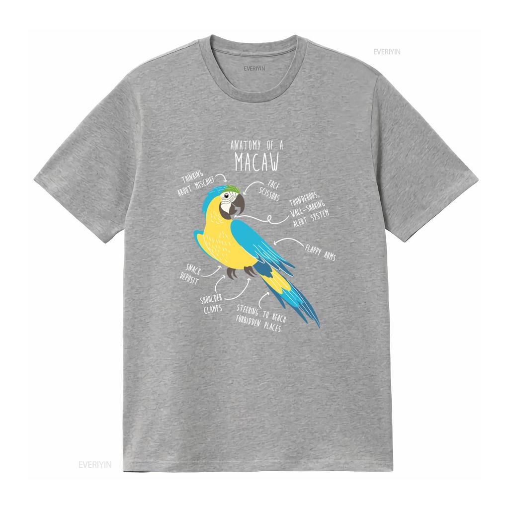 Blue and Gold Macaw Anatomy T shirt for Funny Parrot Lover Cute Pet Bird Mom Dad Top vintage Washed Stretched fashion