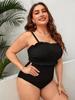 2025 Black One Piece Plus Size Ribbed Swimwear Women Large Tried Swimsuit Lady Verge Chubby Big Bathing Suit Beachwear