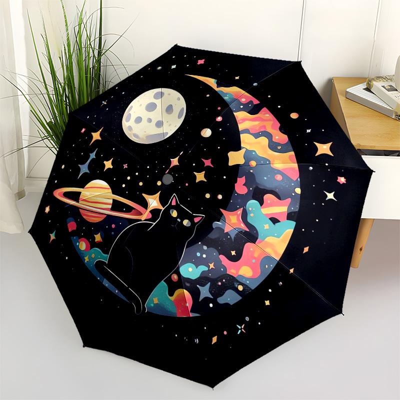1pc Space Cat Adventure Umbrella with Plastic Handle, Suitable for All Seasons Outdoor PT417