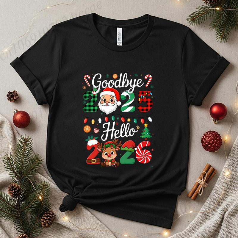 Goodbye 2025 Hello 2026 Tee Happy New Year 2026 Crew TShirts Christmas Matching Family tops New Year New Me TShirts Gift