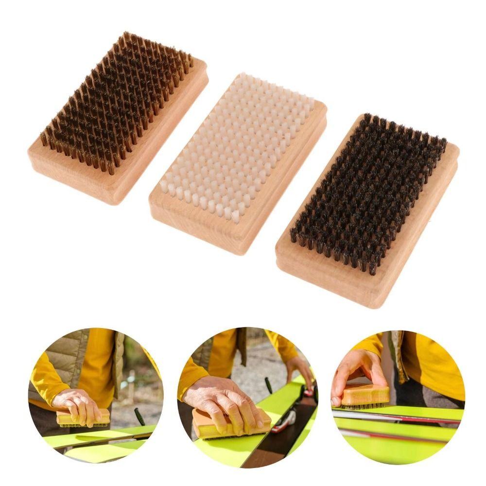 Wooden Handle Snowboard Brush Horsehair Brush Snowboard Tool Durable Ski Waxing Brush Ski Supplies
