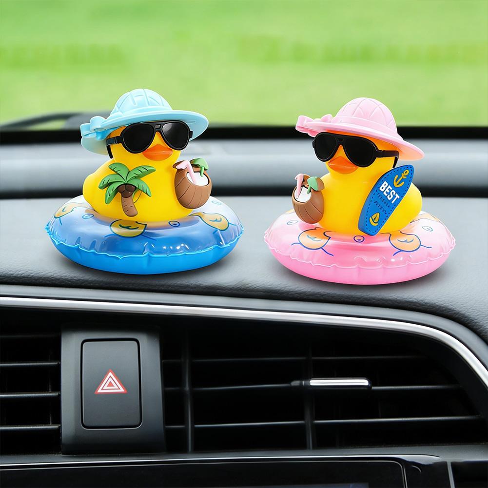 Cool Summer Duck Car Dashboard Decor, Rubber Duck With Swim Ring & Sunglasses, Cute Beach-Themed Ornament For Car Interior Gifts