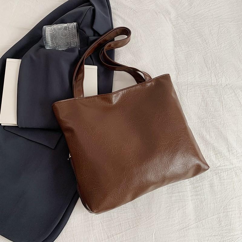 Vintage Korean Style Minimalist Tote Bag For Fashionable Autumn Outings In Black Orange Brown And White