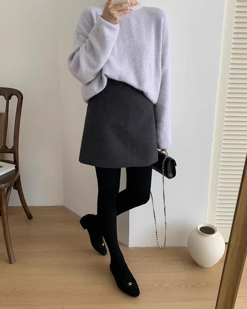 Wollener A-Linien-Bleistiftrock mit hoher Taille für Damen - Frühling/Herbst 2025 Neuer Stil, Übergrößen erhältlich
