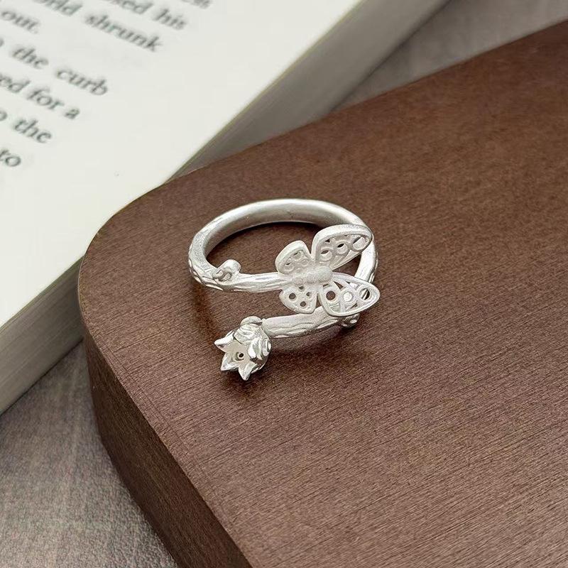 Yunjian Streamer Sweet Wind Niche Design Butterfly Flower Ring Female Enamel Hollow Stacked Ring Tide