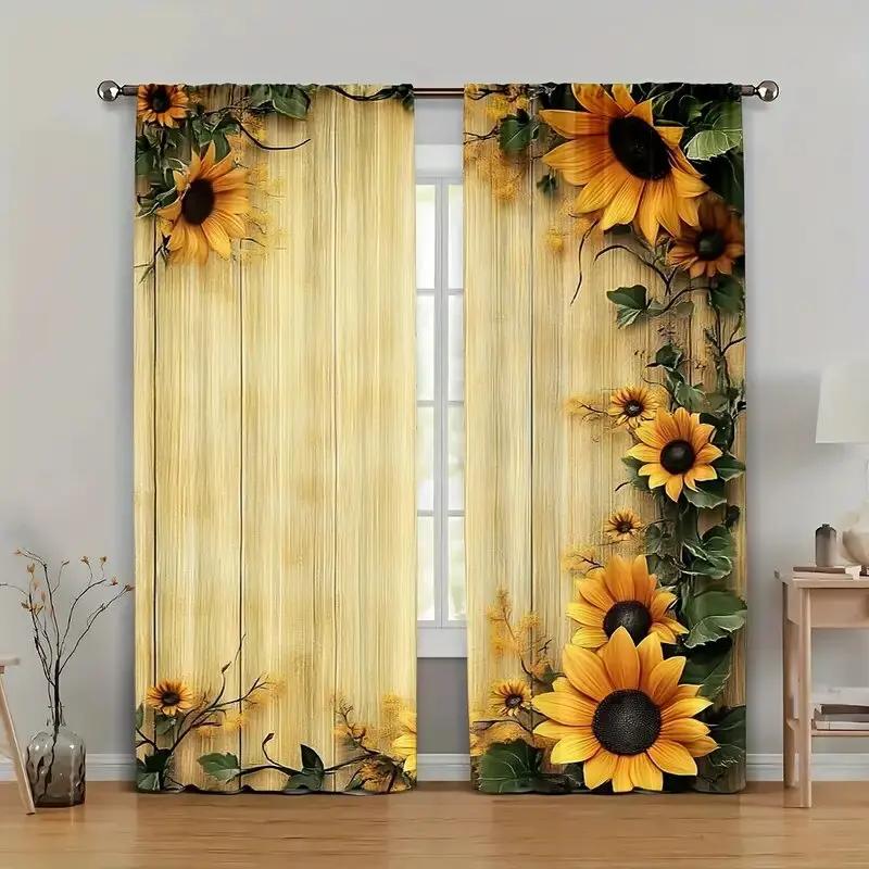 

Retro Bright Sunflower - Pole Bag Curtains, Bedroom And Kitchen Decoration, Home Decoration, Living Room Decoration 107x160cm 2pc42x63in&Rod Pocket