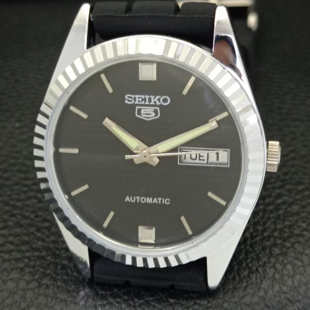 REFURBISHED SEIKO 5 AUTOMATIC 6309A JAPAN MENS VINTAGE BLACK WATCH A701688-5 R206c-a701688