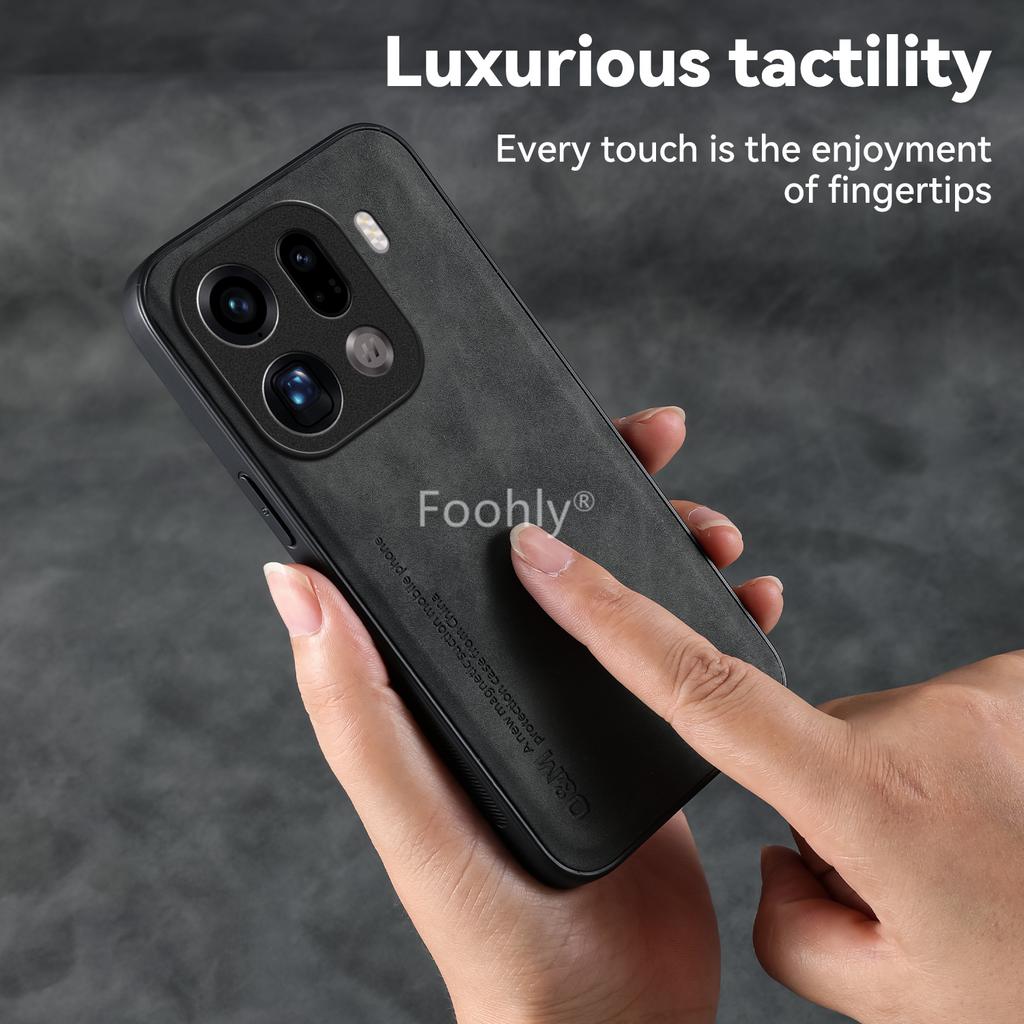 Nubuck Leather Shockproof Magnetic Case for OPPO Find X9 Pro Protective Cover Back Shell Coque Funda