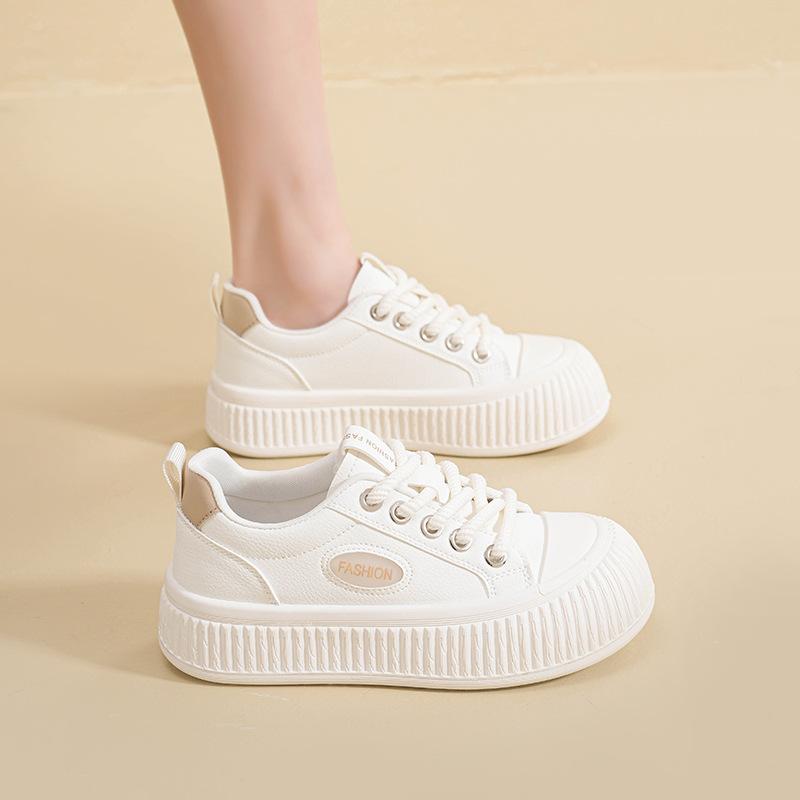 

Весенние новые кожаные белые туфли универсальные толстые подошвы высокие повседневные туфли для студентов спортивная обувь бисквитные туфли женские 39