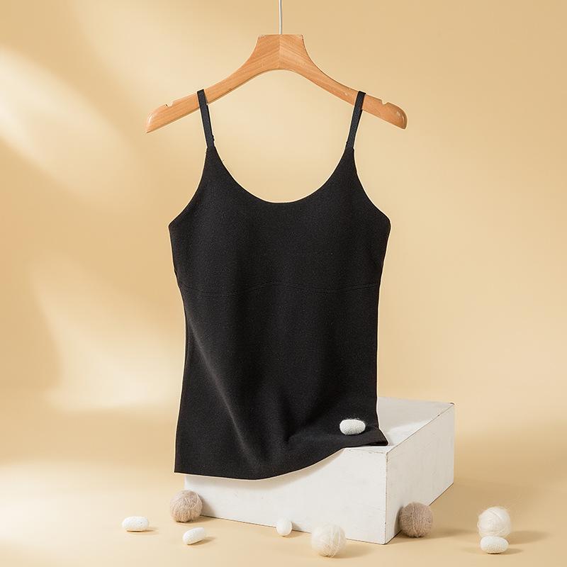 Women's Plush German Velvet Camisole with Chest Pads – Warm, Thick, One-Piece Base Top for Autumn and Winter