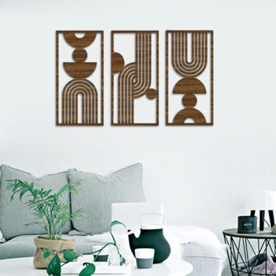Artă de perete mare din lemn stil Boho Panou modern perforat Decor de perete boem Artă abstractă geometrică minimalistă pentru sala de mese living dormitor