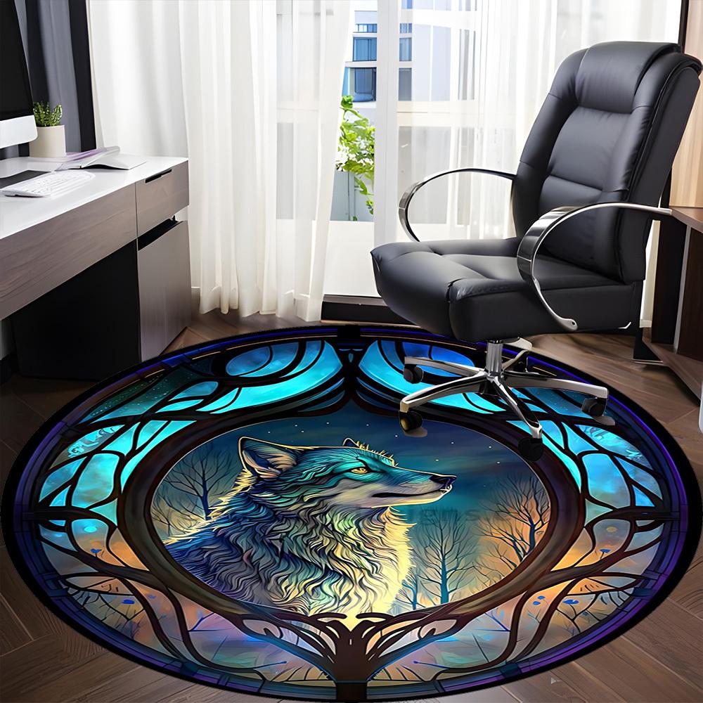 1PC Wolf Stained Artwork Chair Carpet for Office, Indoor Non-Slip Washable Carpet, Soft Comfortable Mat For Office Room Yy250930321
