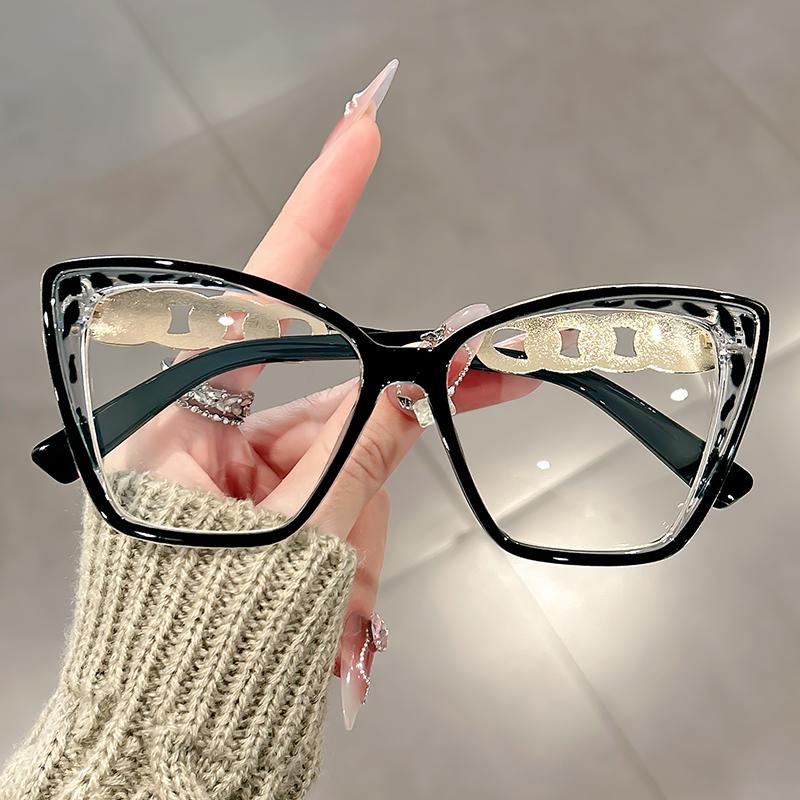 

Personalized color-blocking anti-blue light glasses for women, European and American fashion retro color contrast чорний