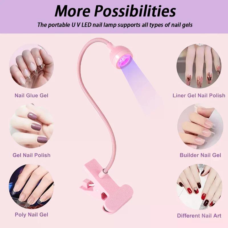 Nail LED UV Lamp For Drying Gel Nails Polish Clip-On Flexible Desk Mini Portable USB Nail Lamp UV Light Dryer For Manicure Salon