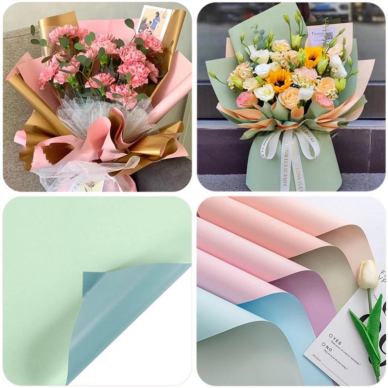 5pcs Colorful Two-sided Flower Wrapping Paper Gift Packaging Paper Birthday Party Supply Waterproof Paper Roll Party Decoration