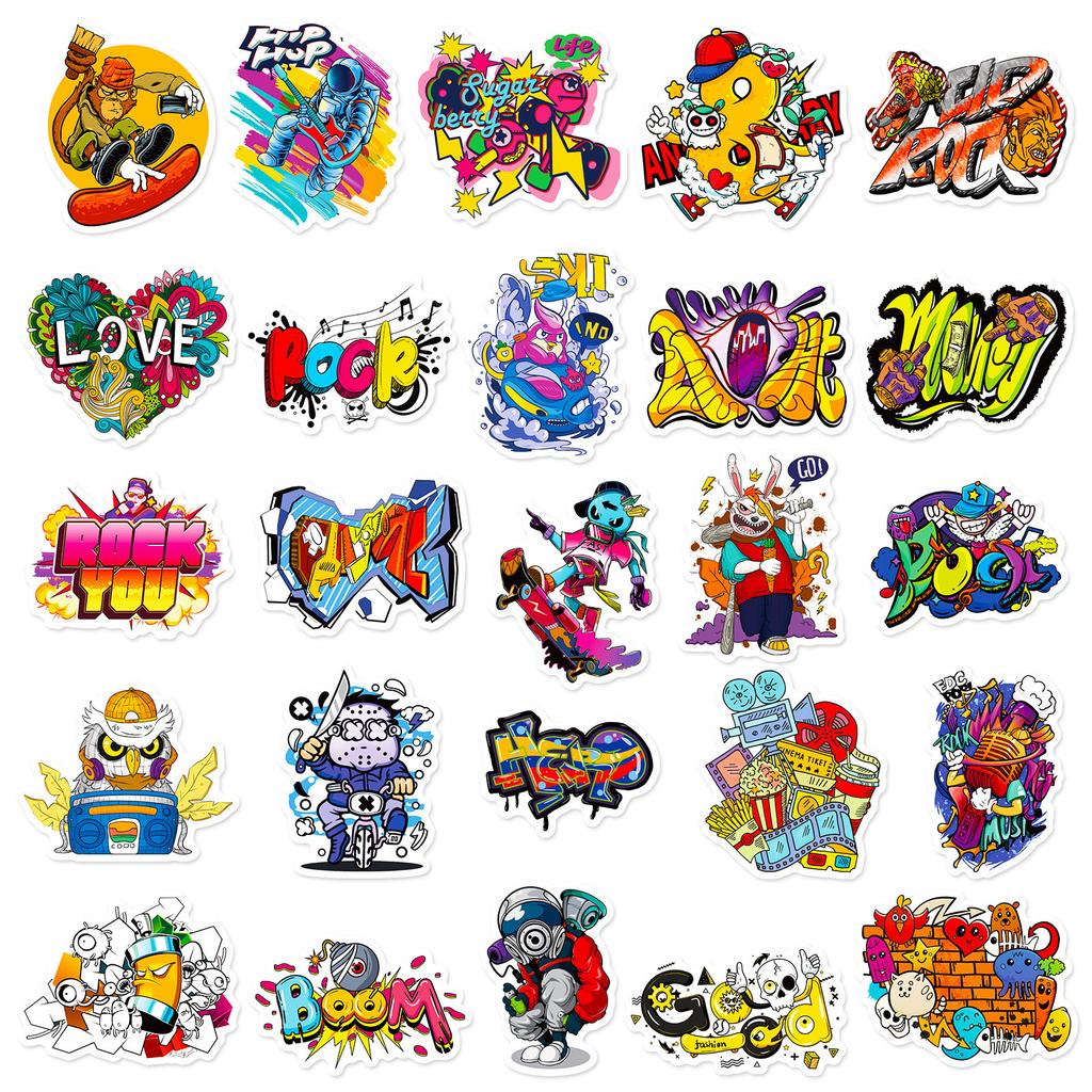 50 Street Graffiti Series Stickers, Funny Suitcase Helmet Notebook Personalized Guitar Stickers