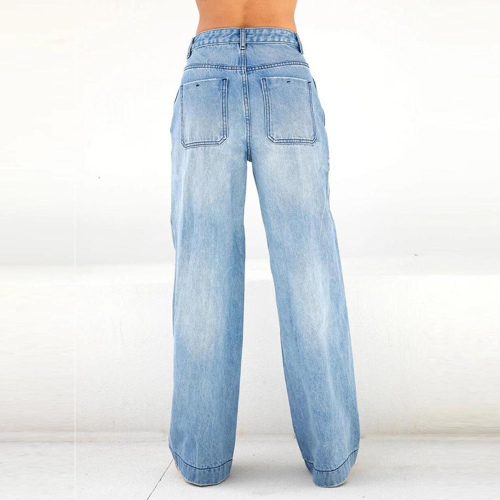 European and American Women's High Waist Loose Wide Leg Jeans
