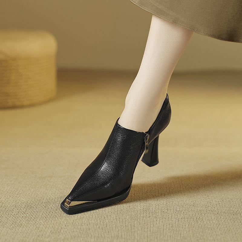 Waterproof Table Metal Head Small High Heels Women's Spring and Autumn New Models Super Pointed Thick Heel Deep Mouth Single Shoes Fashion Shoes