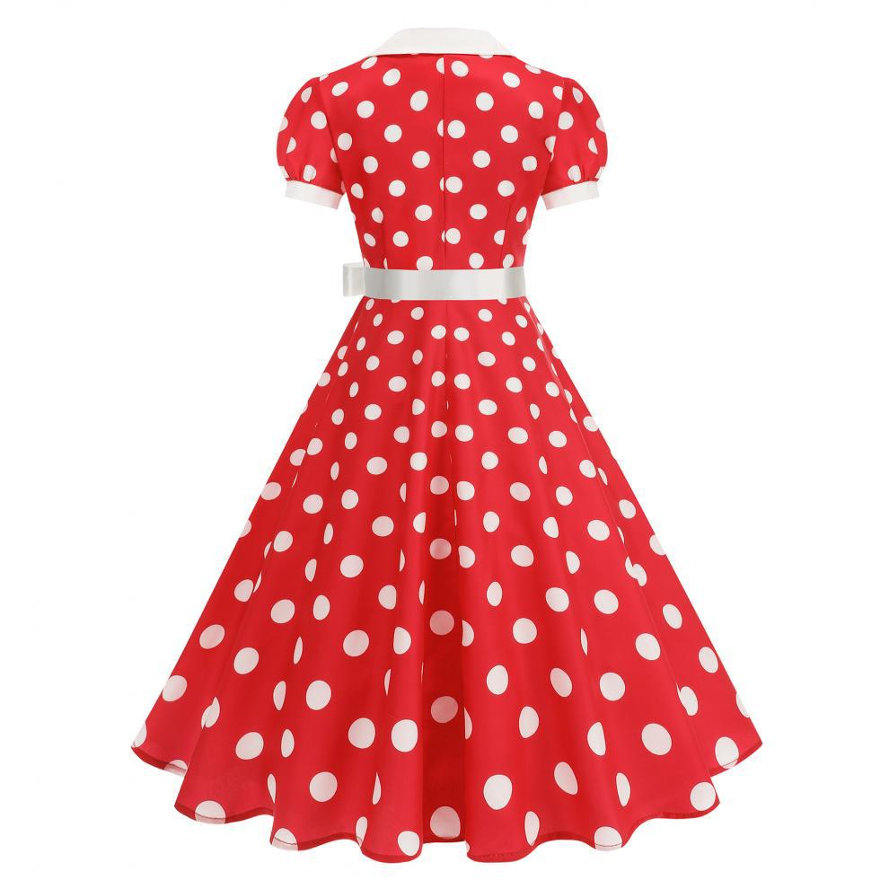 2025 Polka-Dot-Kleid mit Weißem Kragen: Französischer Retro, Hepburn-Inspiriert, Hong Kong Stil