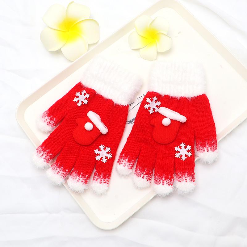 Winter Kinder Niedliche Weihnachten Strickhandschuhe - Warm, Kältefest, Süßes Mädchen Fünffinger-Design