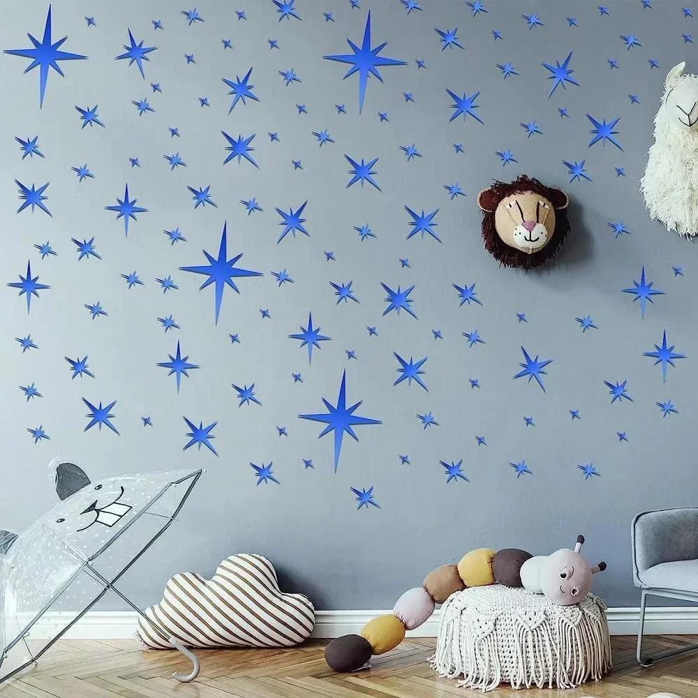 20/42pcs Star Mirror Wall Sticker DIY Acrylic Decal Waterproof Self-adhesive Wallpaper Bedroom Children Room Home Decoration