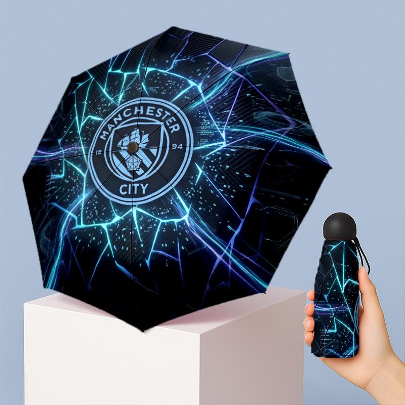 Manchester City Pattern Printed Mini 5 Folds 8 Ribs Compact Umbrella Windproof Waterproof Lightweight Portable Folding