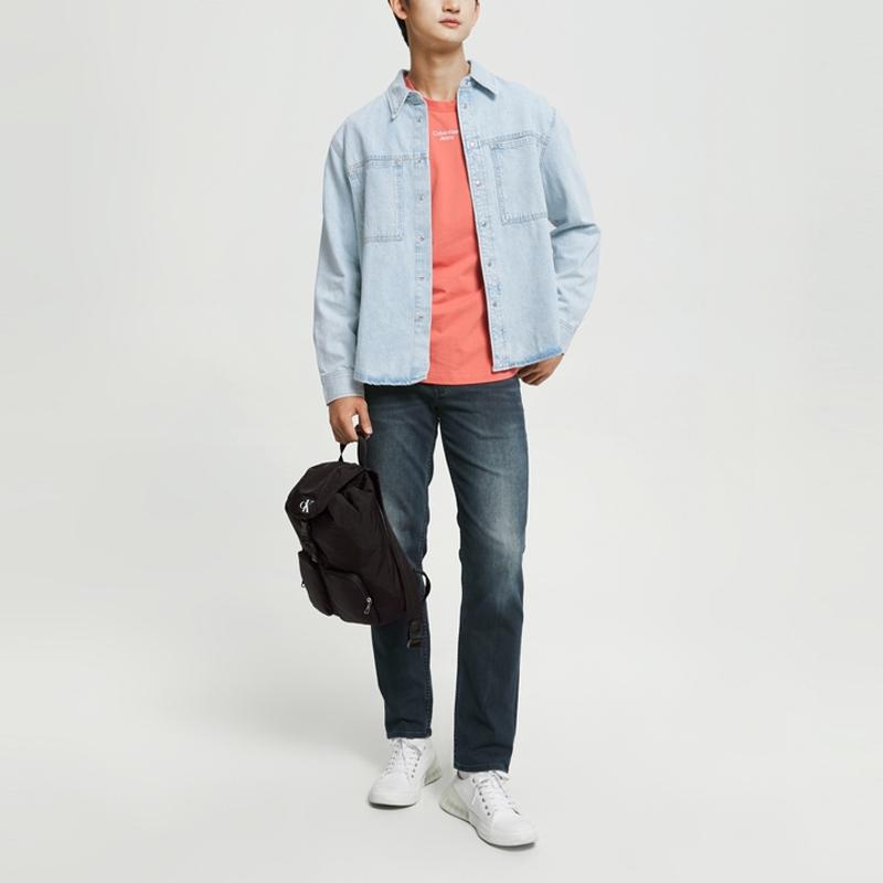 Calvin Klein Solid Single-Breasted Point Collar Long Sleeve Denim Shirt With Square Pockets Men Tops Light-Blue J320536-1AA