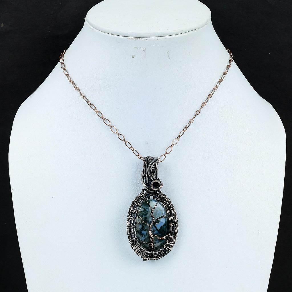 Tree Of Life Moss Agate Gemstone Handmade 925 Sterling Silver Jewelry Pendant For Her