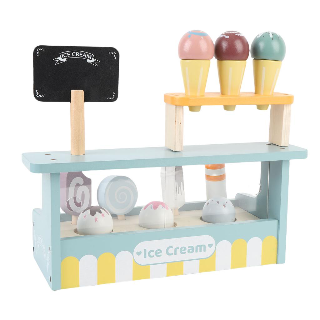Wooden Ice Cream Toy Playset Simulation Playhouse Ice Cream Shop Playset Interactive Educational