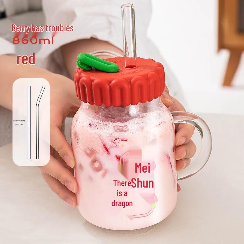 Diller Large Capacity Dual-Drink Glass Bottle with Straw