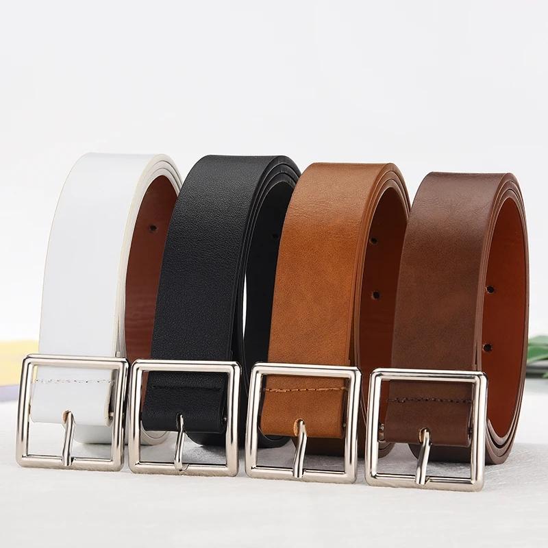2026 Women'S Belt Soft Pu Leather Belt Square Buckle Pin Buckle Jeans Black Belt Chic Luxury Brand Fancy Vintage Strap Female