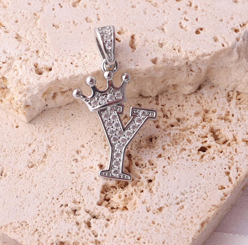 Gold-Plated Crown Rhinestone Letter Pendant Necklace