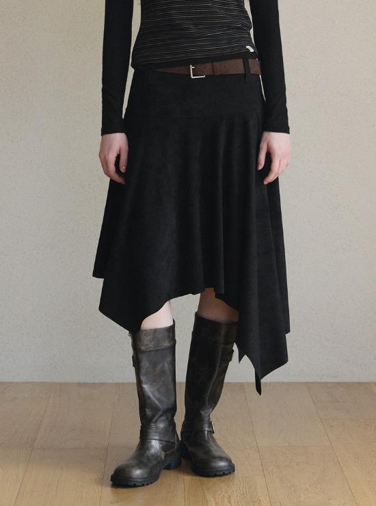 Teuwi Arden Asymmetrical Suede Midi Skirt (Belt Set)