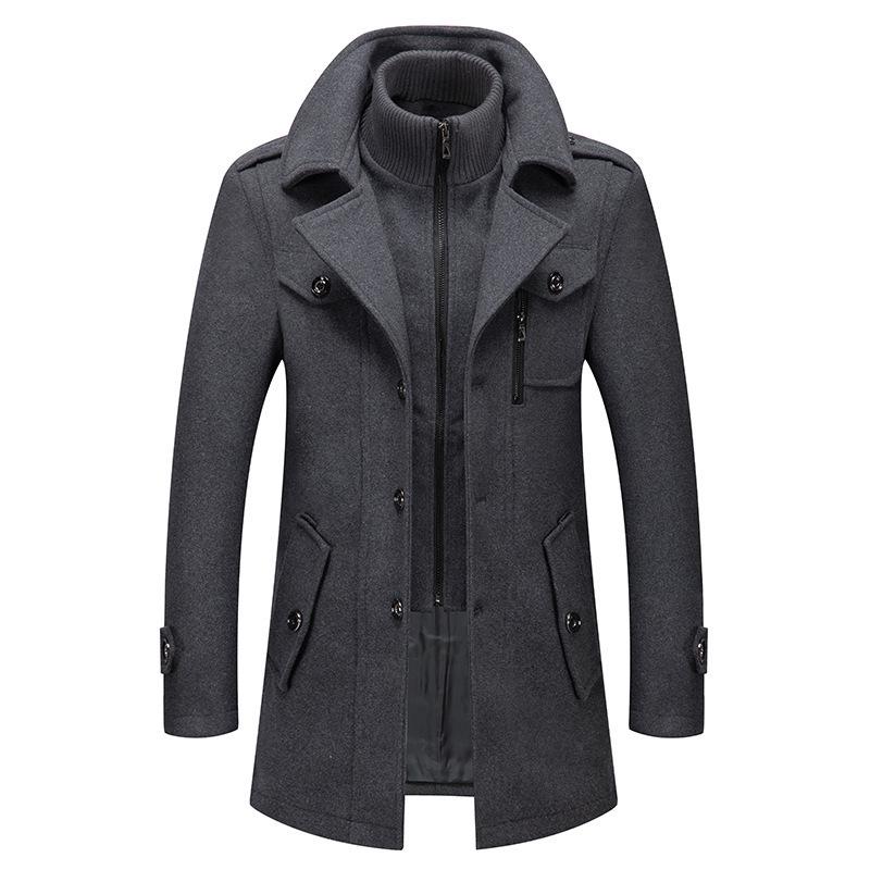 Men's Double Collar Woolen Coat: Autumn/Winter Business Style for Middle-Aged Men