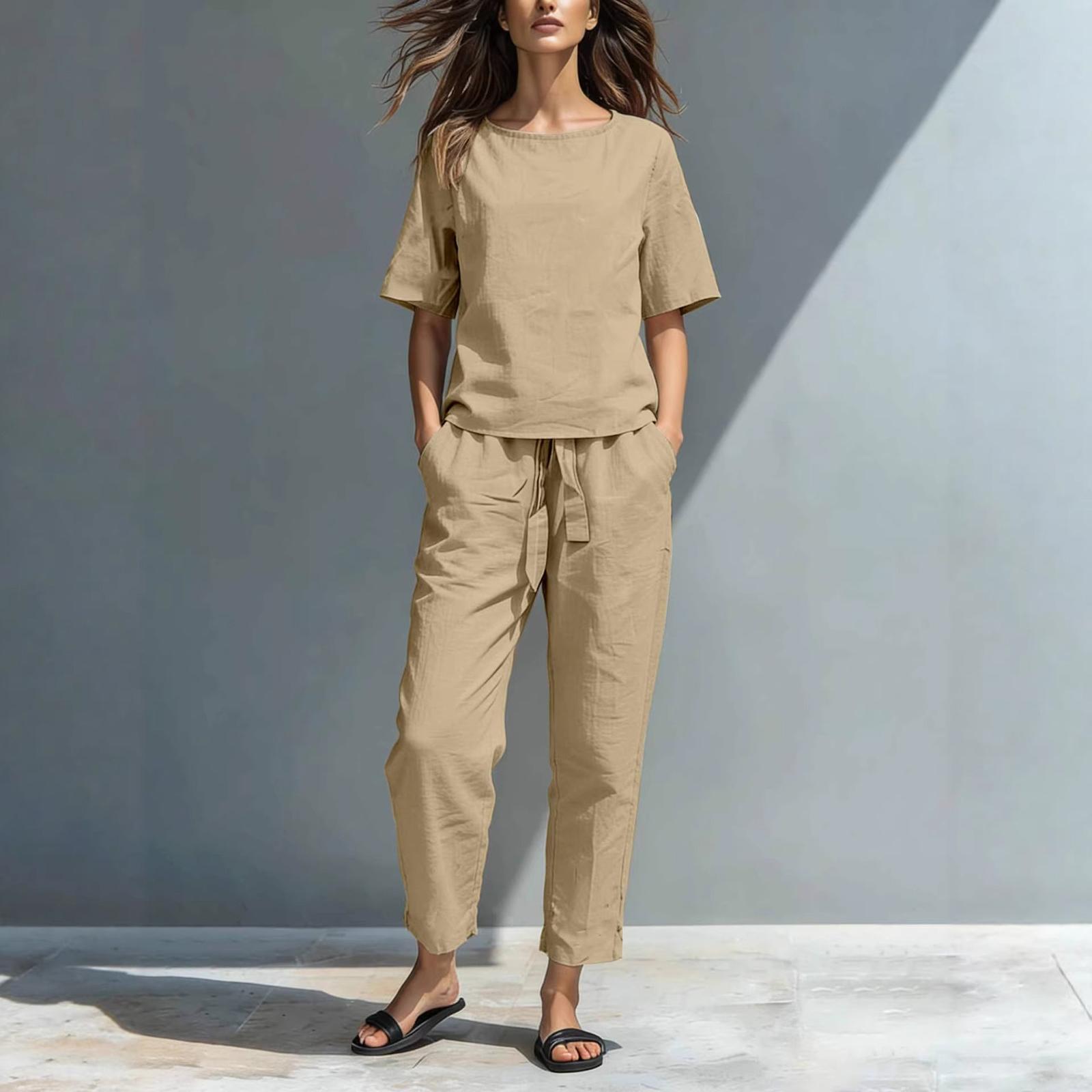 

Two Piece Sets For Women Casual Long Sleeve Shirts And Short Pants S хакі