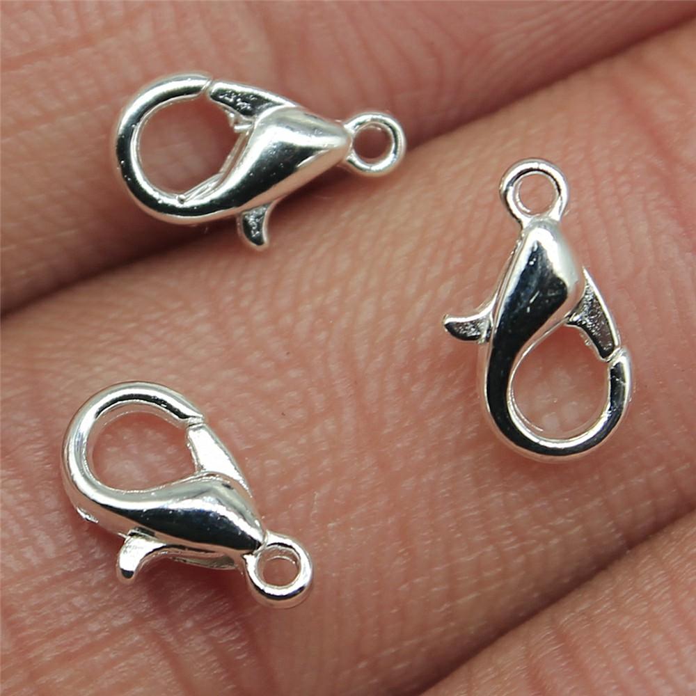 

50pcs 8 Colors 12mm 10mm Metal Alloy Lobster Clasp Hooks For Necklace & Bracelet Chain DIY Fashion Jewelry Findings 10mm серебряный