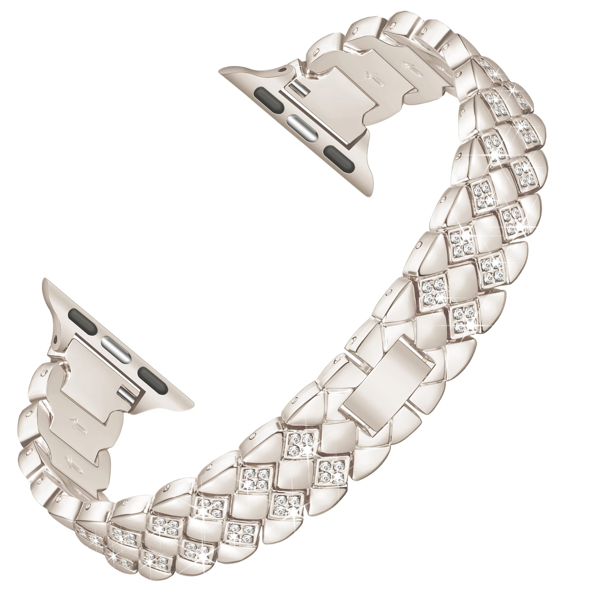 

KALEBOL Diamond Shape Watch Band for Apple Watch Series 10 9 8 7 SE 6 5 4 3 2 1 42mm 41mm 40mm 38mm Rhinestone Zinc Alloy Strap Starlight