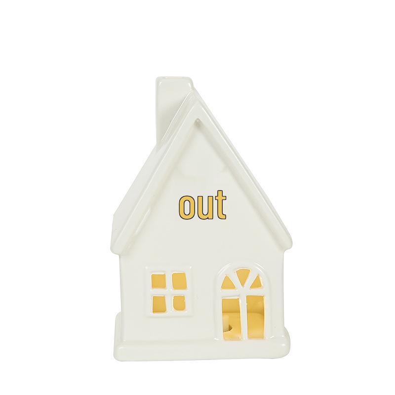 Keramik-Weihnachthaus-Ornament mit Nachtlicht - Festliche Schreibtischdekoration