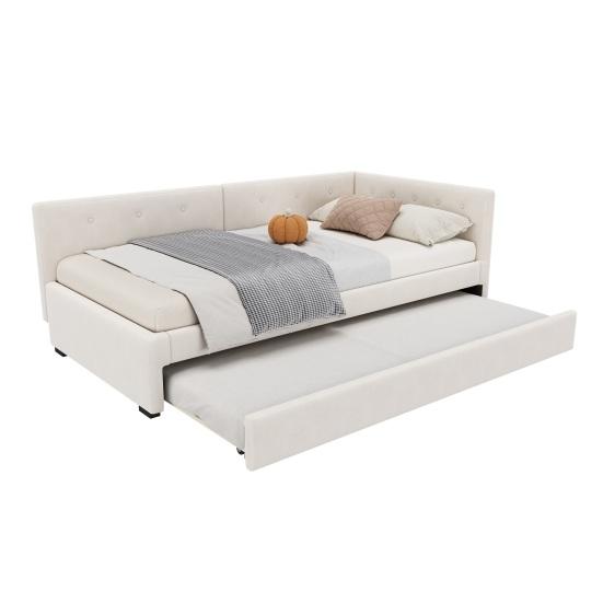 Daybed 90x200cm with Pull-out Bed Sofa Bed Single (No Mattress) Minimalist Styling Beige Gray Double Rollaway