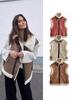 European and American Women's Leather & Fur Fleece Sleeveless Cotton Vest 